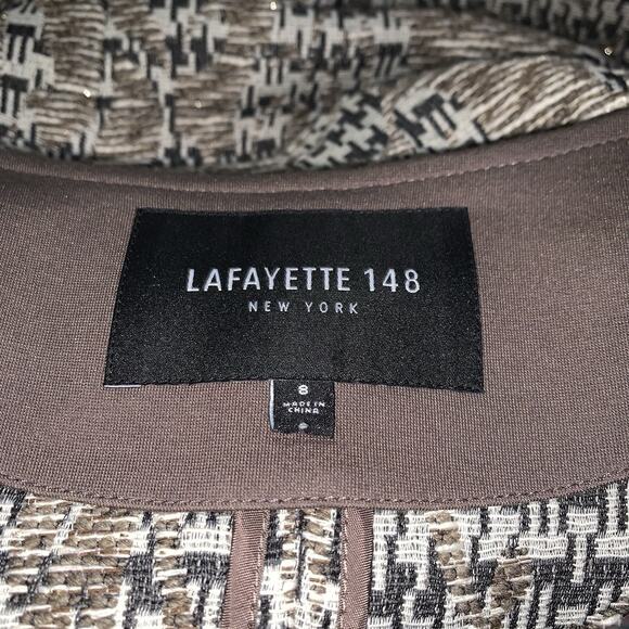 Lafayette 148 Tweed Pattern Evening Jacket Blazer Tan Brown Metallic sz 8 - Picture 4 of 7